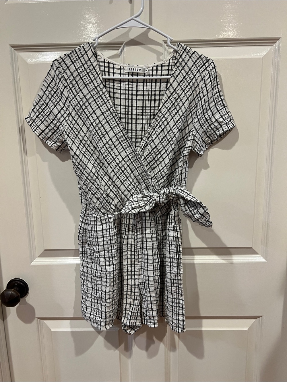 Farrow Black & White Plaid Wrap Romper with Tie